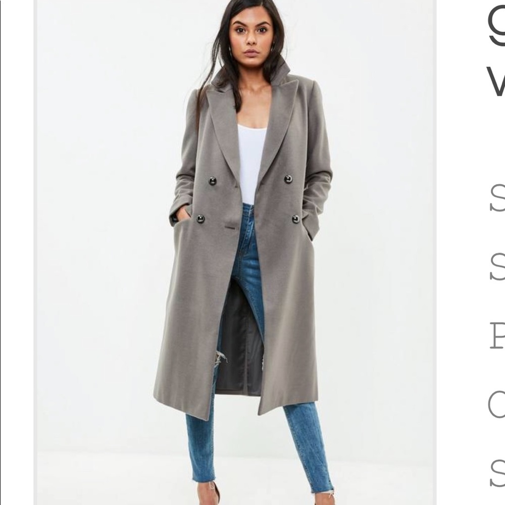 Grey long wool pea coat